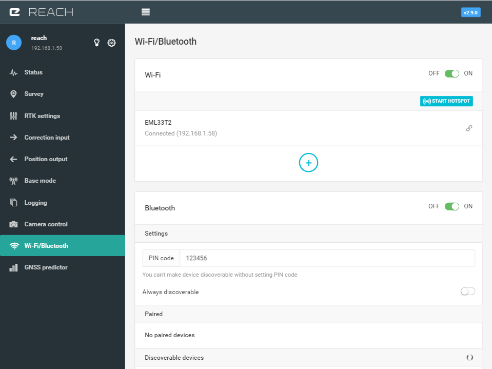 Enable Bluetooth in ReachView