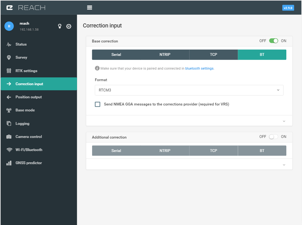 Select Bluetooth correction input