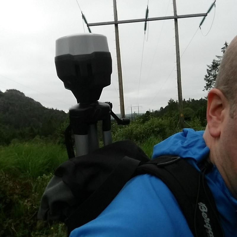 Tore with RS2 in his backpack beneath power lines