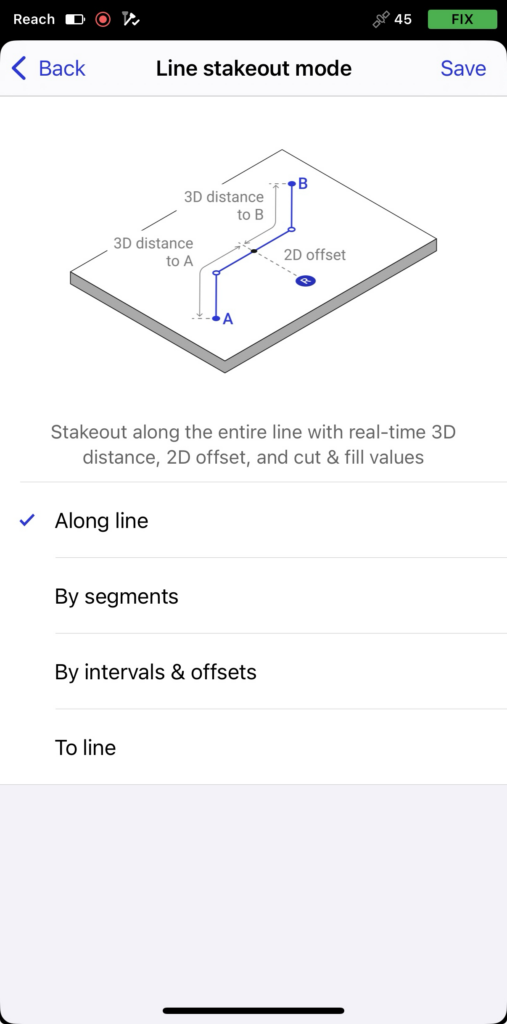 Line stakeout mode Emlid Flow