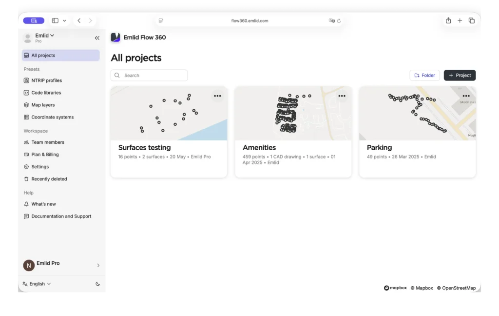 Projects in Emlid Flow 360